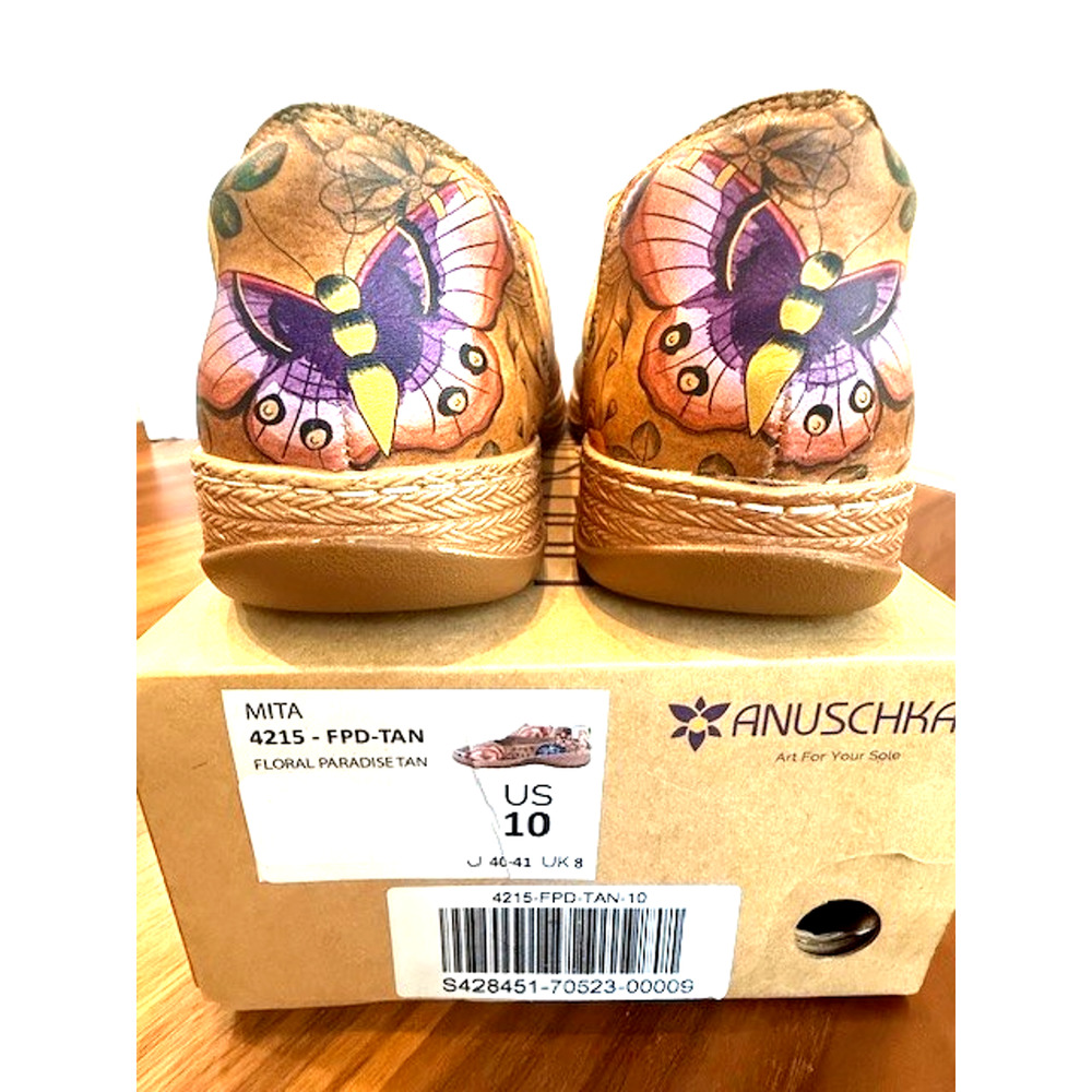 Anuschka Mary Jane Shoes Sz 10 Floral Paradise Tan Butterfly Leather 4215 $199 - Picture 9 of 15
